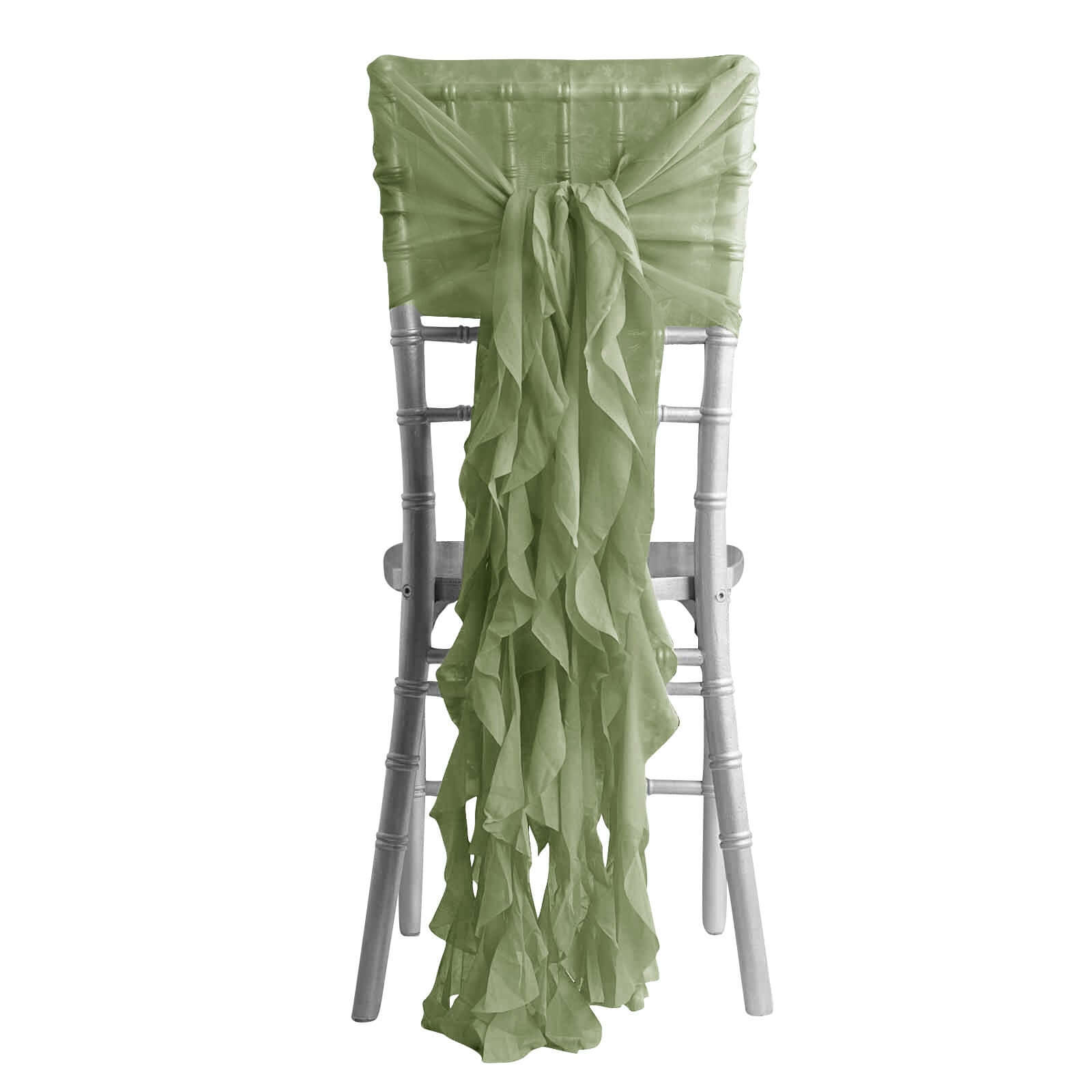 1 Set Chiffon Hoods Chair Sashes with Willow Ruffles Design Dusty Sage Green - Stylish Chair Bow Decor Chair Sashes HIER_3322