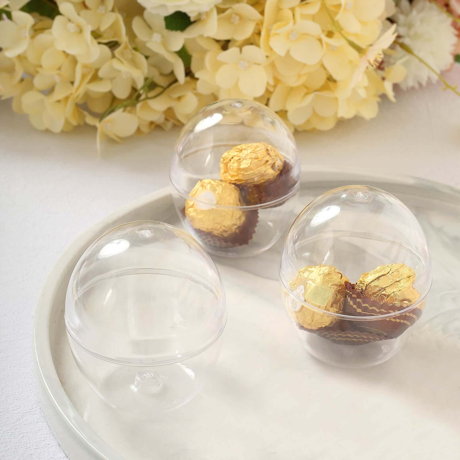 12-Pack Plastic Party Favor Cup Containers Clear Egg Shape Design - Disposable Mini Dessert Cups with Dome Lids for Candy Buffets & Dessert Displays 4oz Disposables HIER_4300