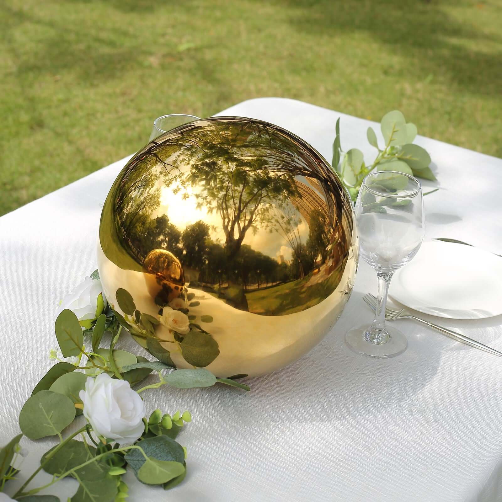 2-Pack Gazing Globe Mirror Ball Reflective Hollow Stainless Steel Gold Spheres - Decorative Outdoor Garden Display 12" Decorations HIER_9900