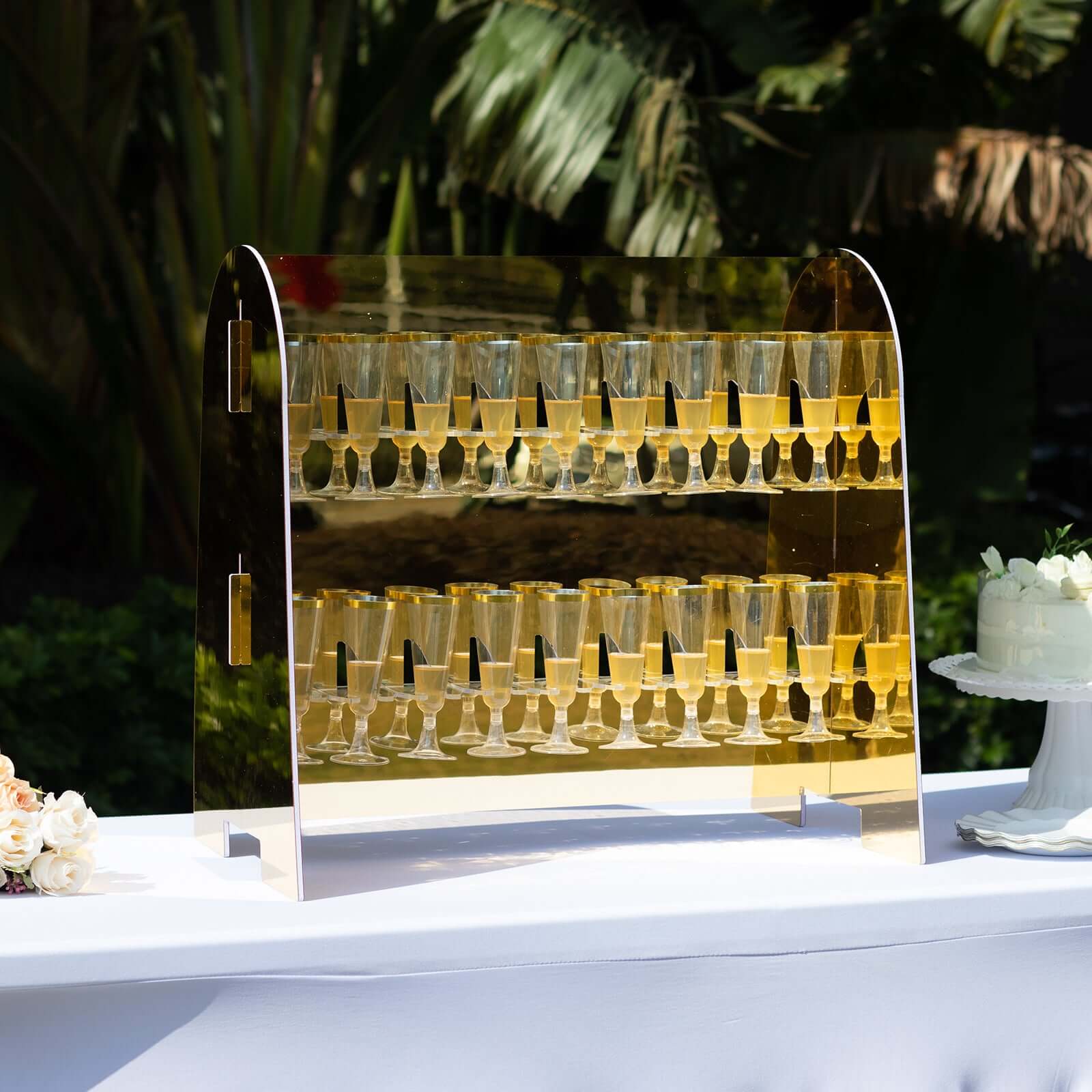 2-Tier Champagne Glass Holder Display Stand Table Top in Gold Mirror Finish - Modern Stemware Rack Cocktail Drink Holder with 18 Hooks for Events & DIY Bars 25" Centerpieces HIER_4520