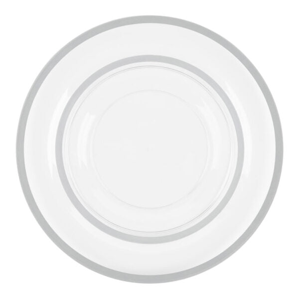 32 Pack Clear and Silver Rim Plastic Dinnerware Set (16 Guests) - Contrast