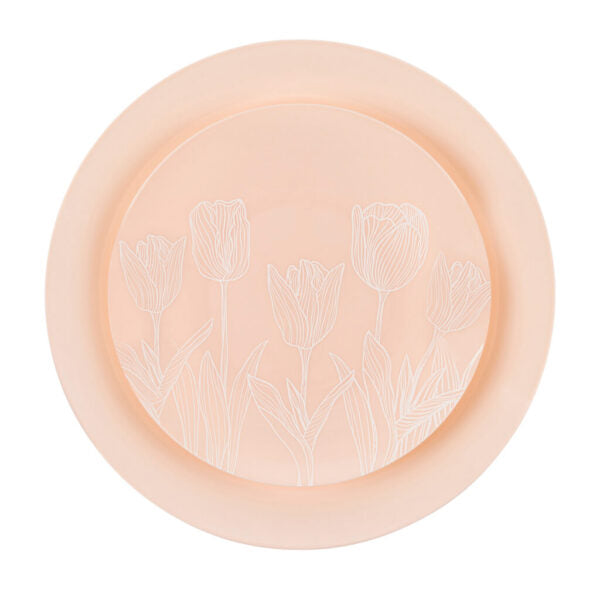 32 Piece Combo Pink/White Tulip Round Plastic Dinnerware Set (16 Servings) - Organic Tulip
