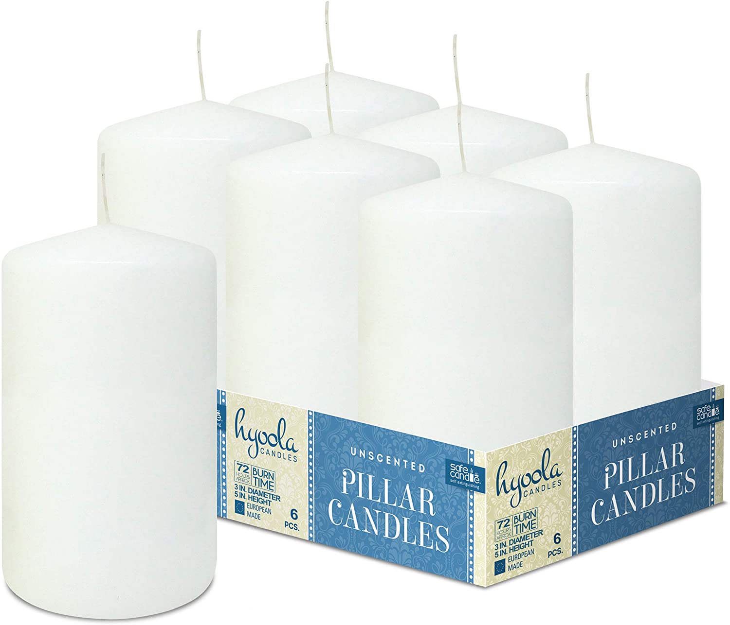 White Pillar Candles Unscented Dripless Clean Burning Smokeless Dinner Candle 3" x 5" 6 Pack