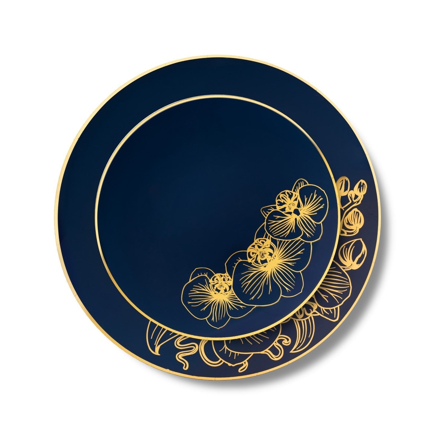 192 Piece Combo Royal Blue and Gold Round Plastic Dinnerware Set (96 Servings) - Orchid