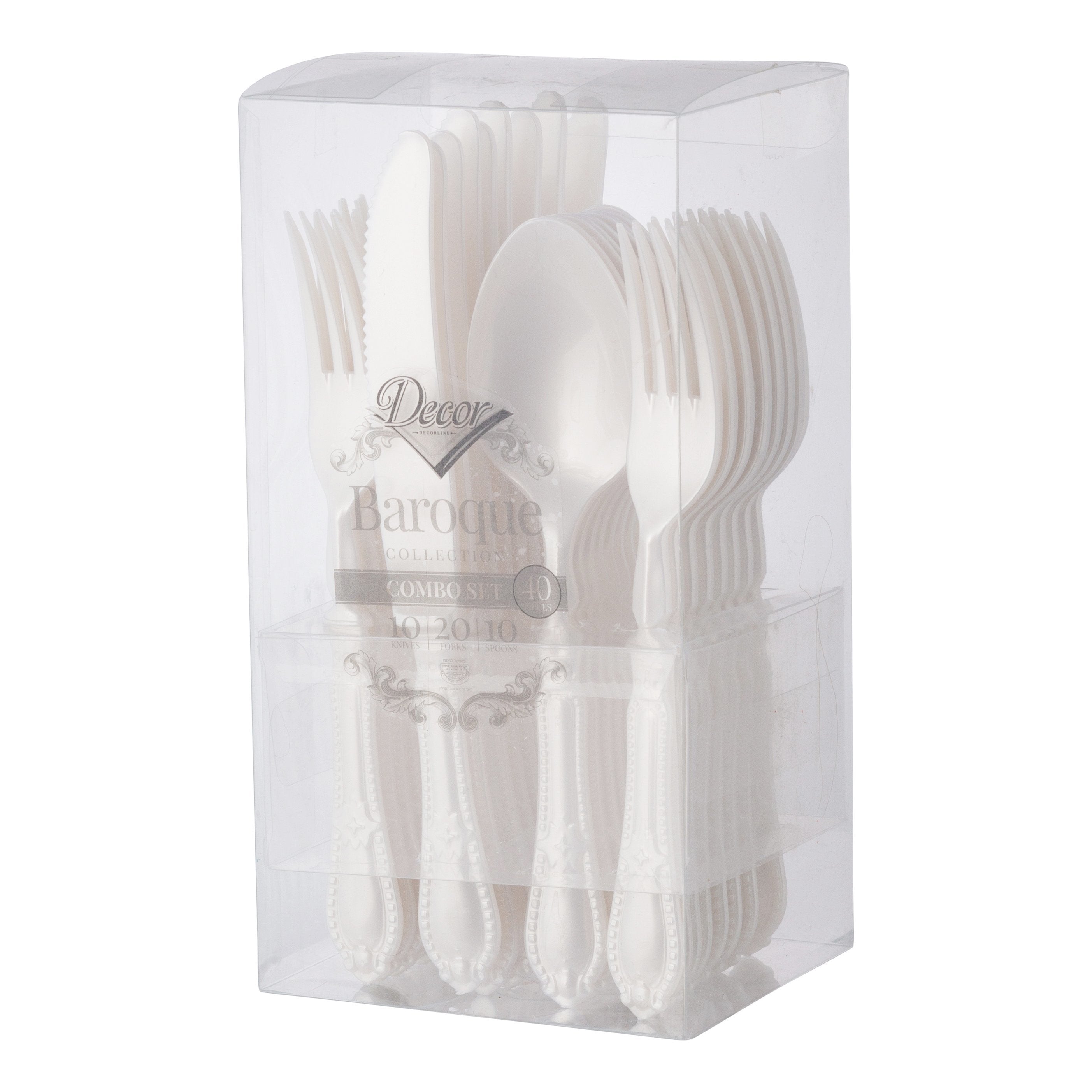 40 Piece Disposable Pearl Heavyweight Plastic Silverware Combo Set (10 Settings) - Baroque