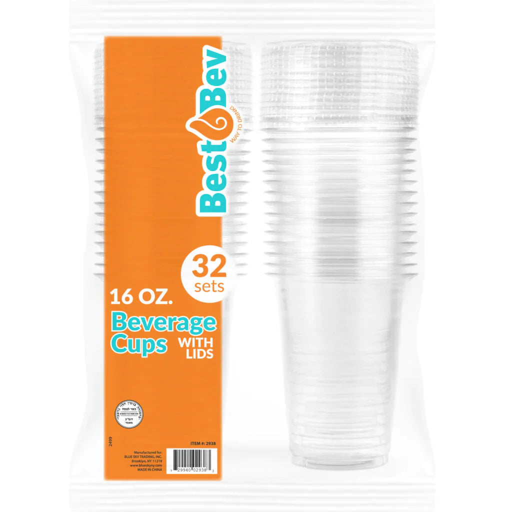 16 oz. Clear Plastic Cups with Straw Slot Lid, PET Cups with Lids Combo