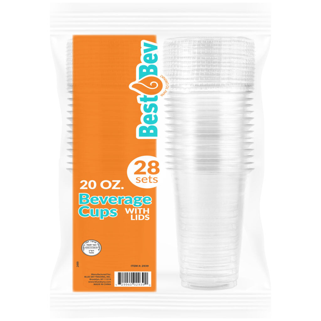 20 oz. Clear Plastic Cups with Straw Slot Lid, PET Cups with Lids Combo