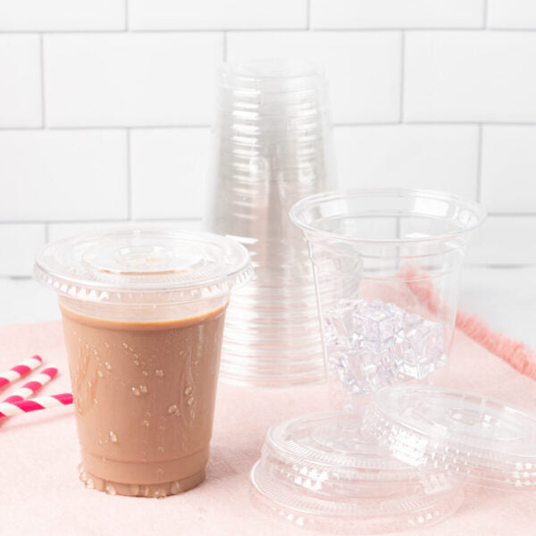 16 oz. Clear Plastic Cups with Straw Slot Lid, PET Cups with Lids Combo