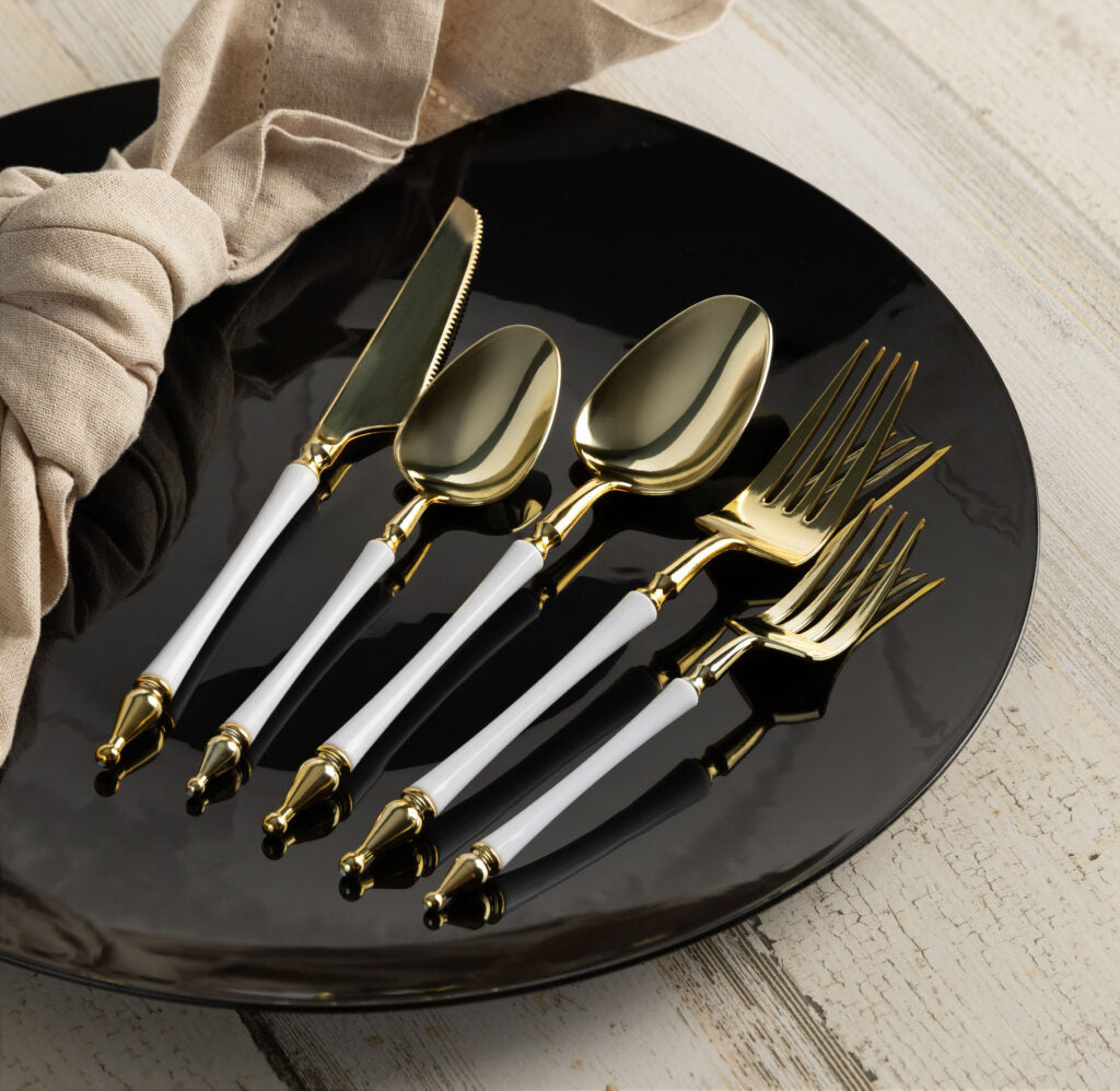 Majestic Collection Plastic Gold and White Flatware - 20 Count