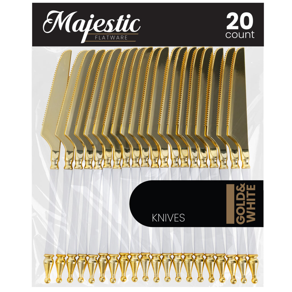Majestic Collection Plastic Gold and White Flatware - 20 Count