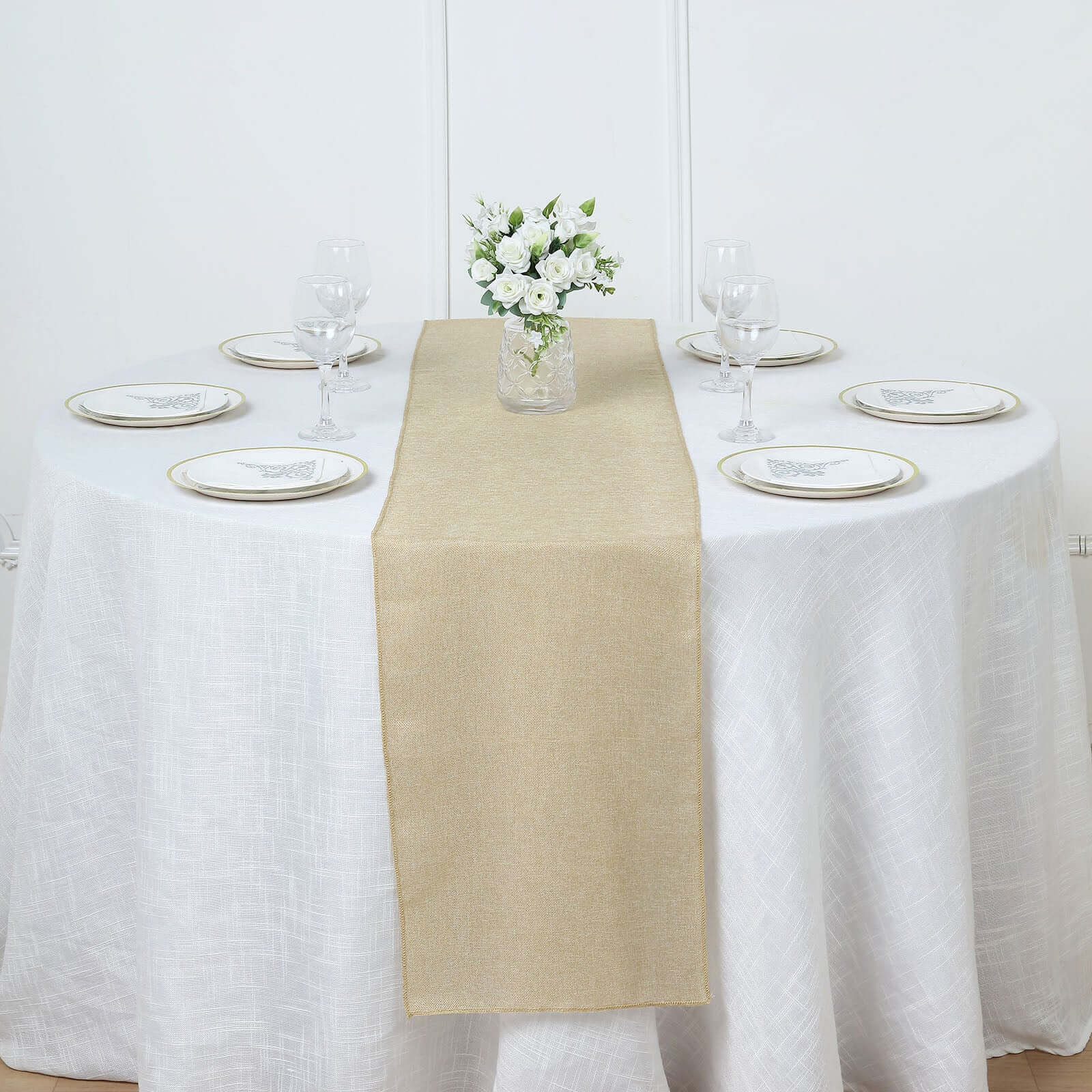 Faux Linen 14"x108" Table Runner Natural - Rustic Style Table Decor Runners HIER_2360