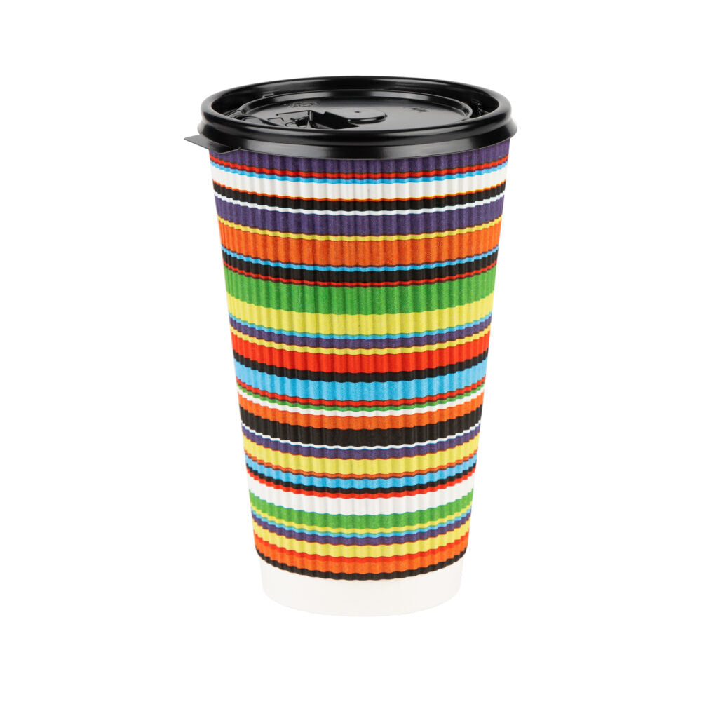 Insulated Ripple Color Striped Paper Coffee Cups with Lids