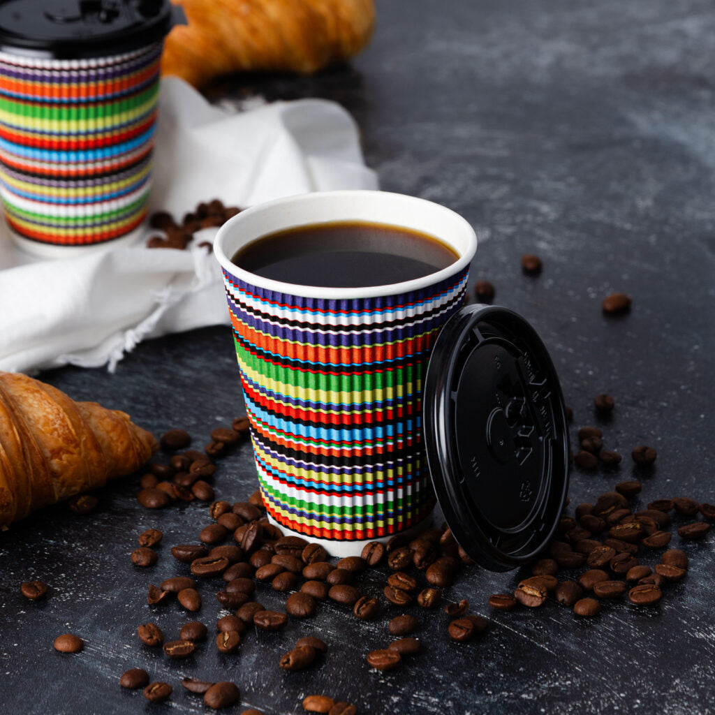 Insulated Ripple Color Striped Paper Coffee Cups with Lids