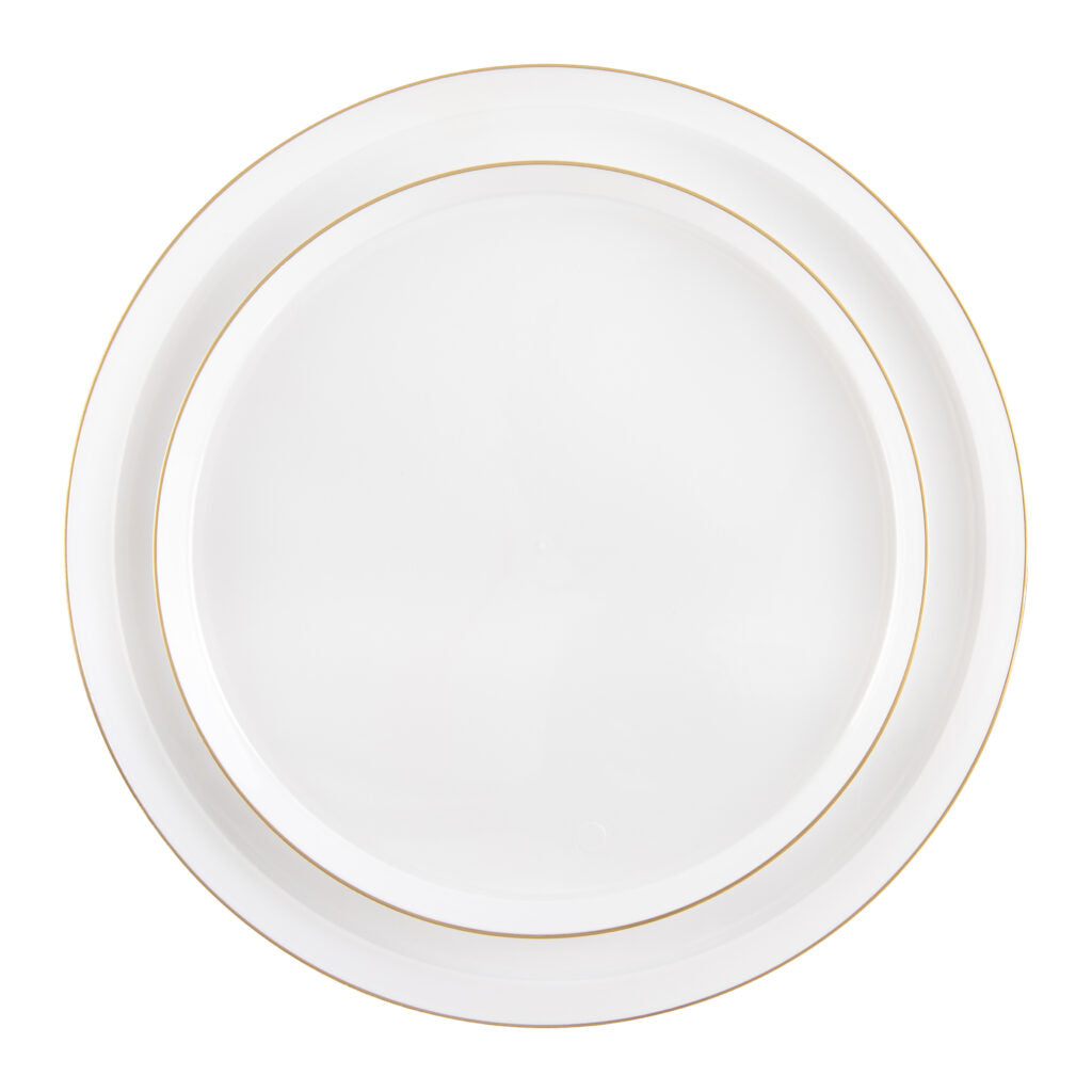 20 Pack Pearl and Gold Round Plastic Dinnerware Set (10 Guests) - Sharp