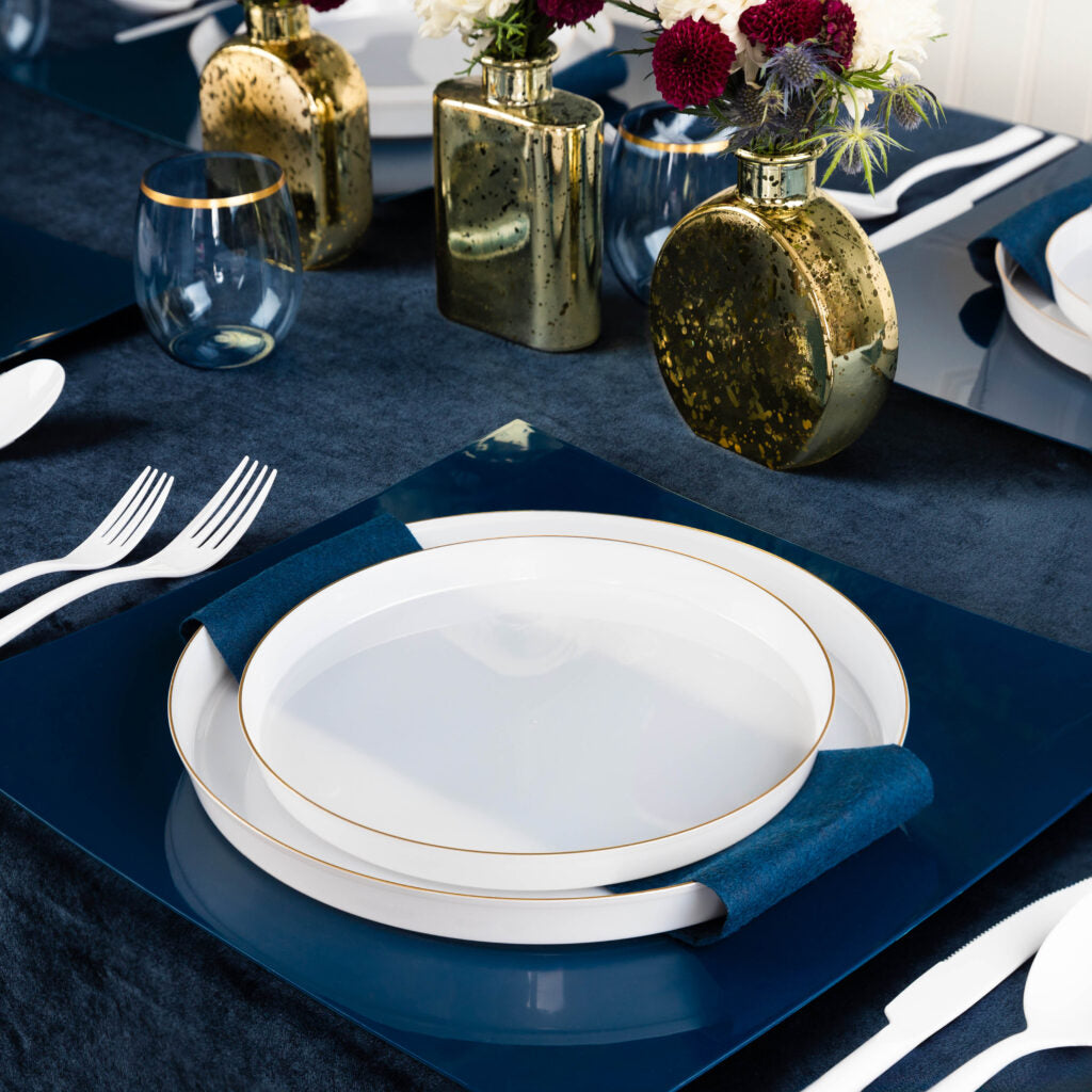 Pearl and Gold Rim Round Plastic Plates (10 Pack) - Sharp