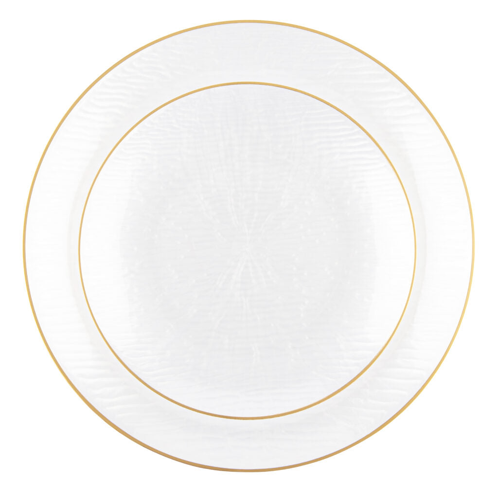 24 Pack Pearl and Gold Rim Round Plastic Dinnerware Set (12 Guests) - Icicles