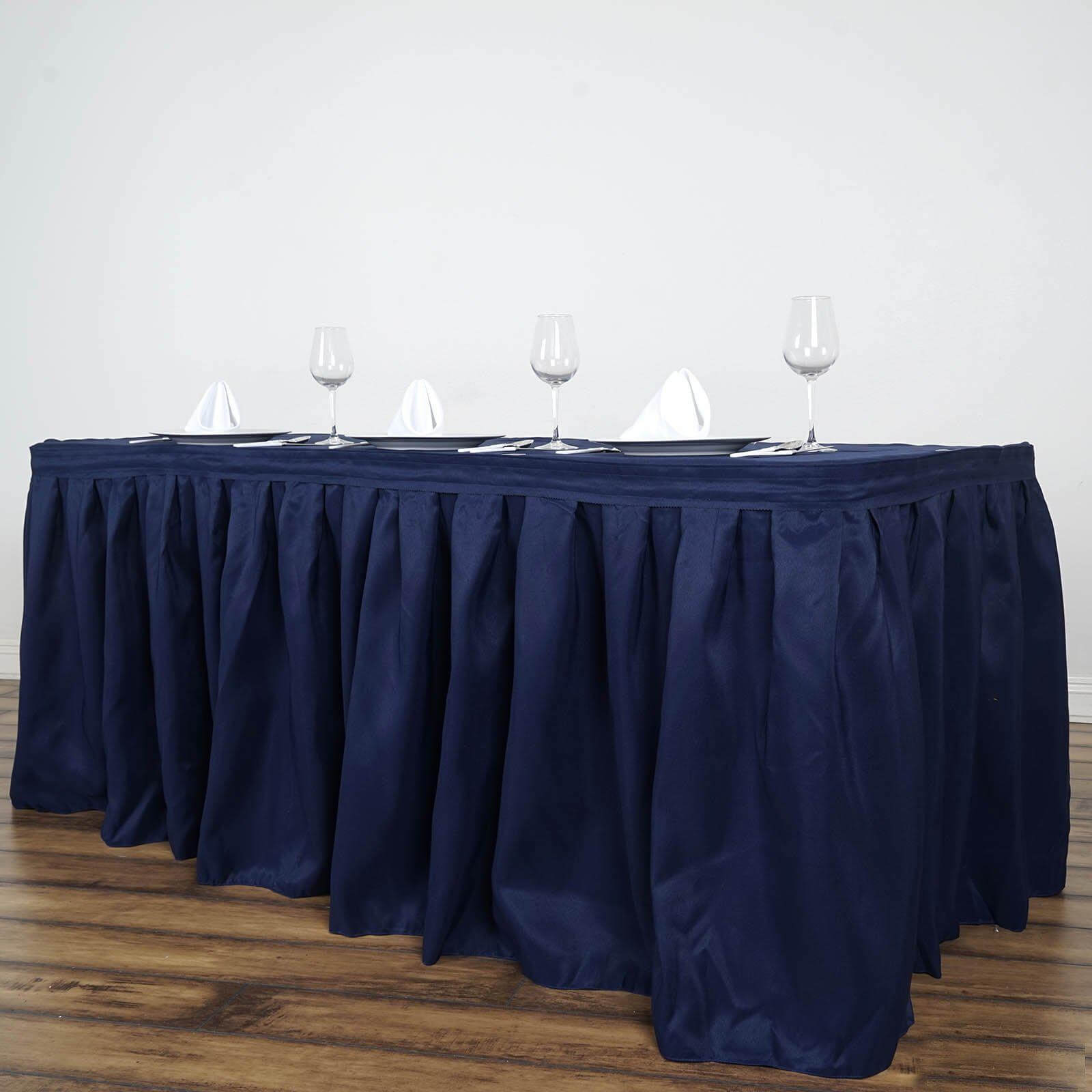 Polyester 17ft Table Skirt Navy Blue - Classic Pleated Design Table Skirts HIER_2210