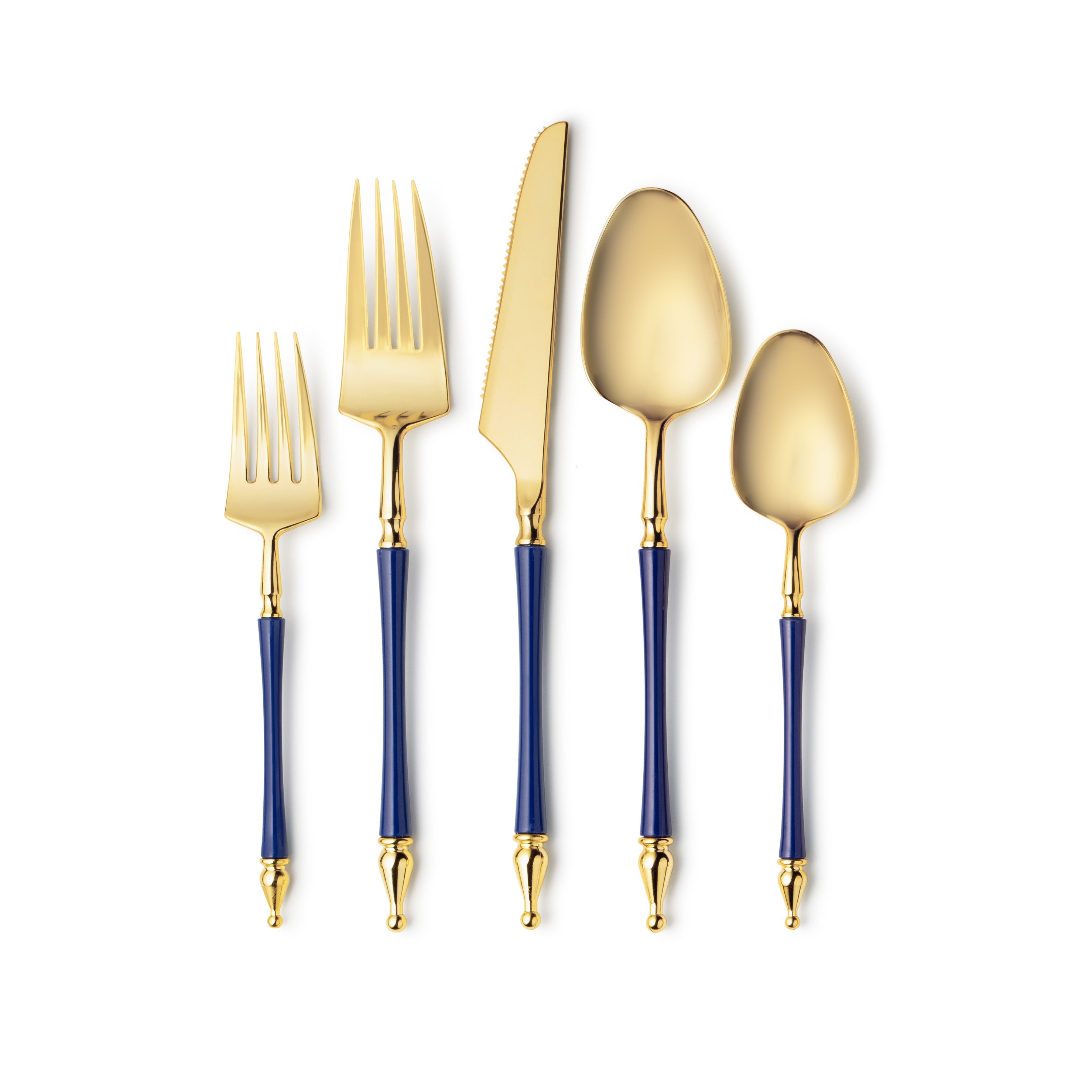 Sophisticate Collection Royal Blue/Gold Flatware Set 40 Count - Settings for 8