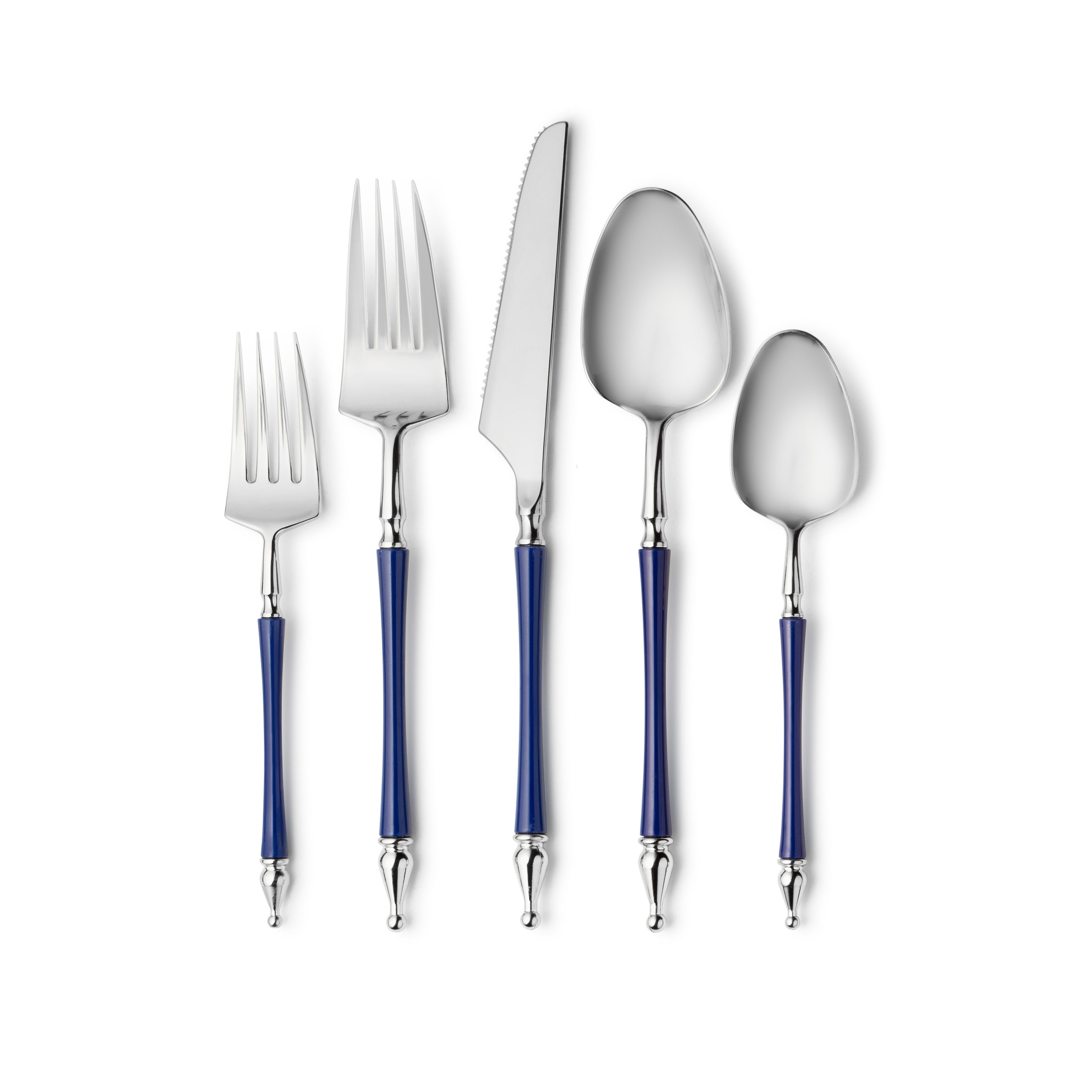 Sophisticate Collection Royal Blue/Silver Flatware Set 40 Count - Settings for 8