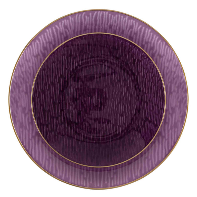 24 Pack Transparent Purple and Gold Rim Round Plastic Dinnerware Set (12 Guests) - Icicles