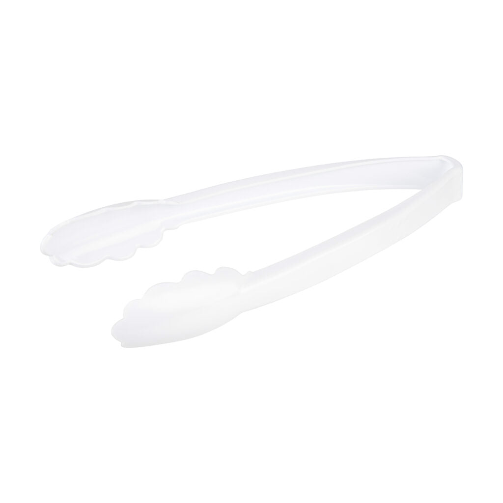 White Plastic Tongs with Scalloped Edge 9″ - (2 Count)