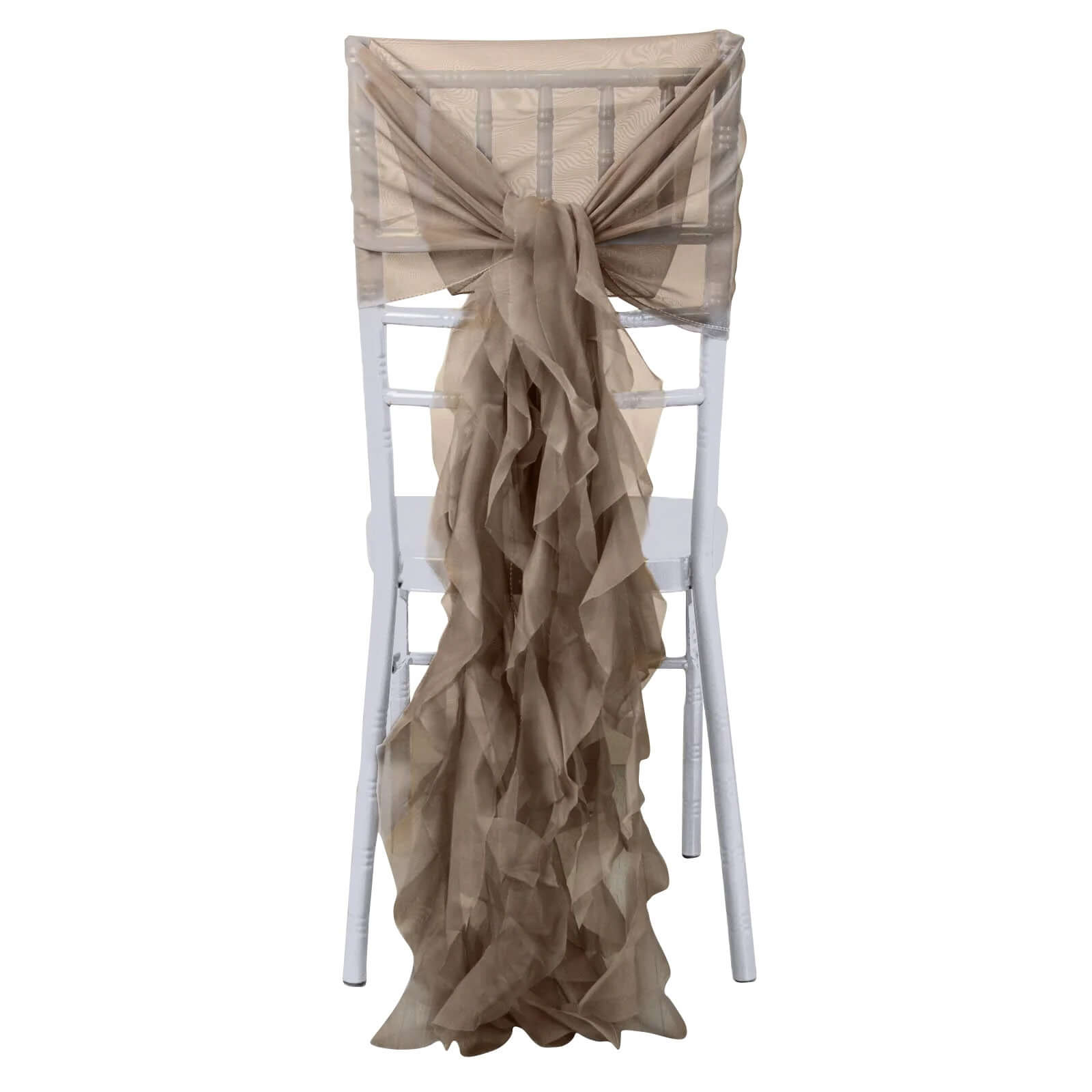 1 Set Chiffon Hoods Chair Sashes with Willow Ruffles Design Taupe - Stylish Chair Bow Decor Chair Sashes HIER_3322