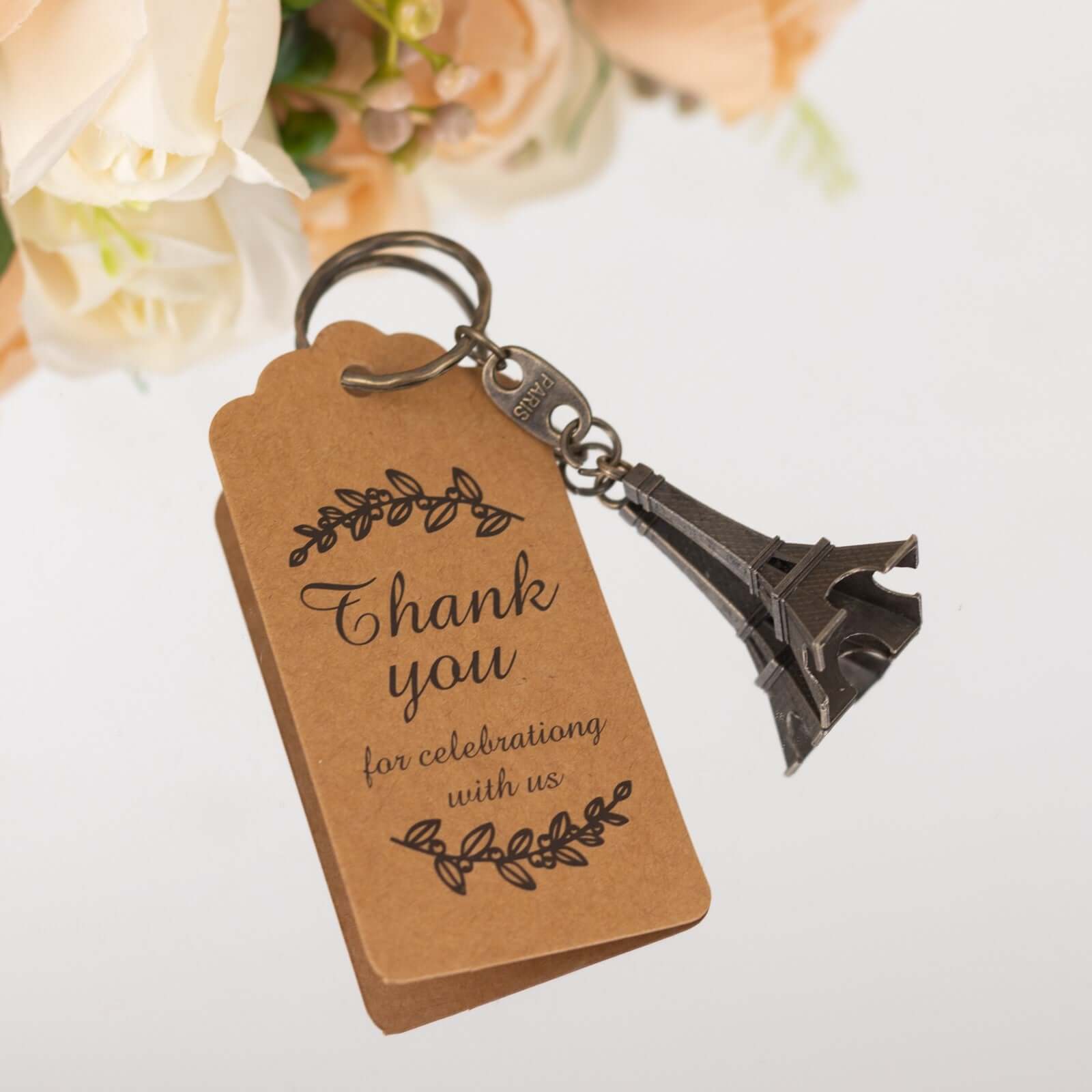 10 Pack Bronze Plastic Paris Eiffel Tower Keychain Wedding Favors, 4" Bridal Shower Party Souvenirs With Thank You Tag Decorations HIER_9750