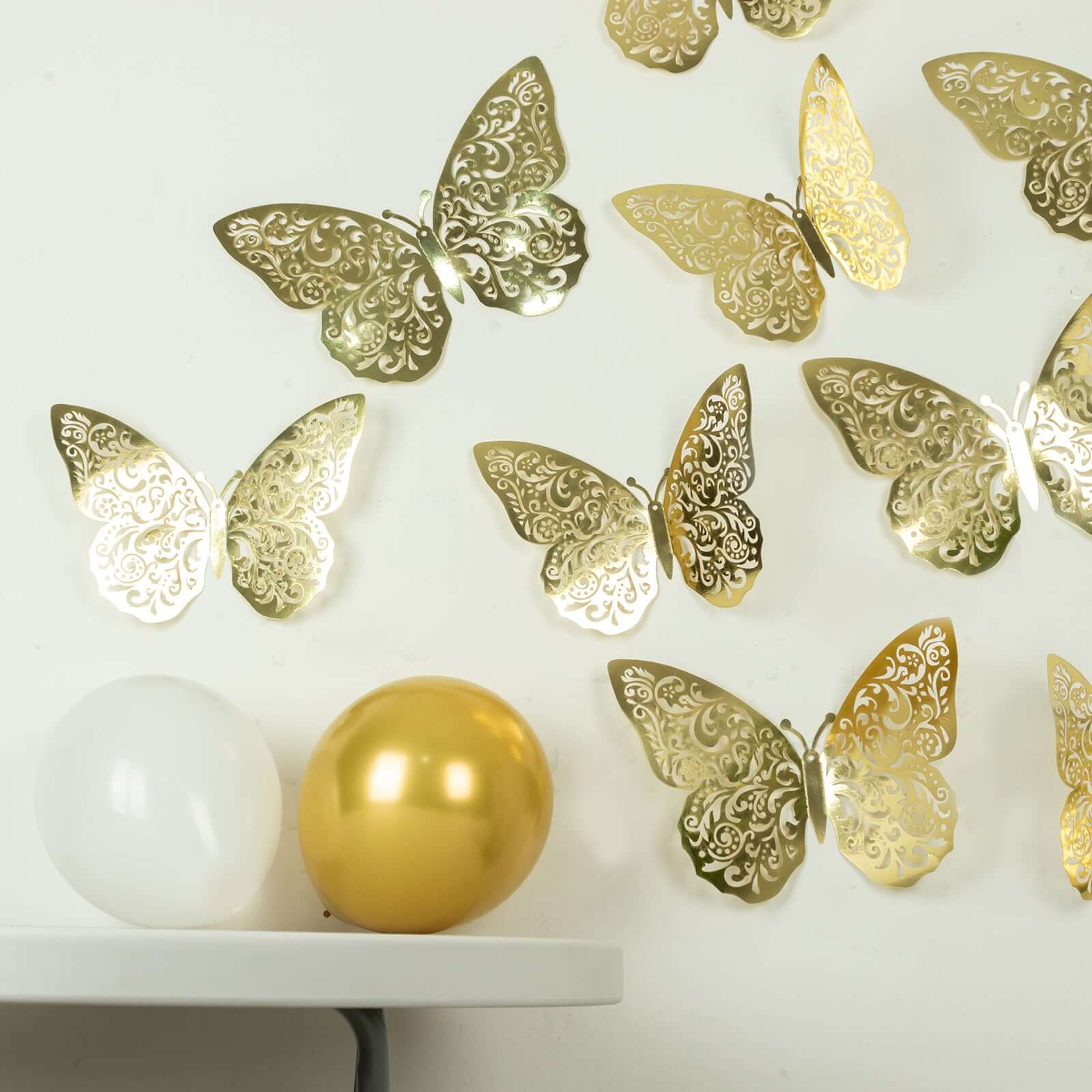 10 Pack Metallic Gold Foil Large 3D Butterfly Wall Stickers, 9"x14" Butterfly Paper Charger Placemat Decorations HIER_9200