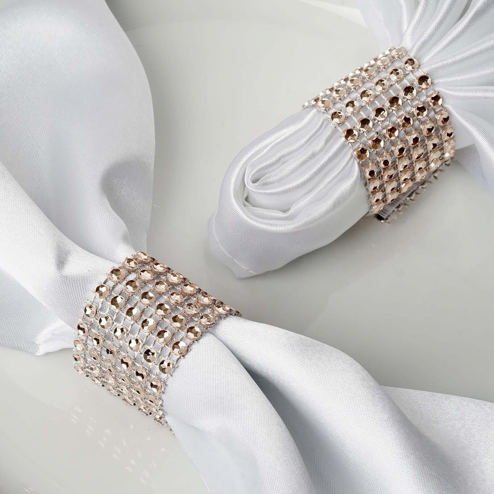 10 Pack Rhinestone Napkin Rings with Velcro Brooch Buckle Champagne - Stylish Design for Chair Sashes Napkins HIER_2480