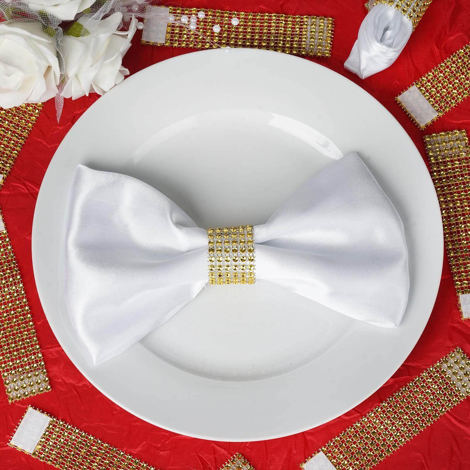 10 Pack Rhinestone Napkin Rings with Velcro Brooch Buckle Gold - Stylish Design for Chair Sashes Napkins HIER_2480