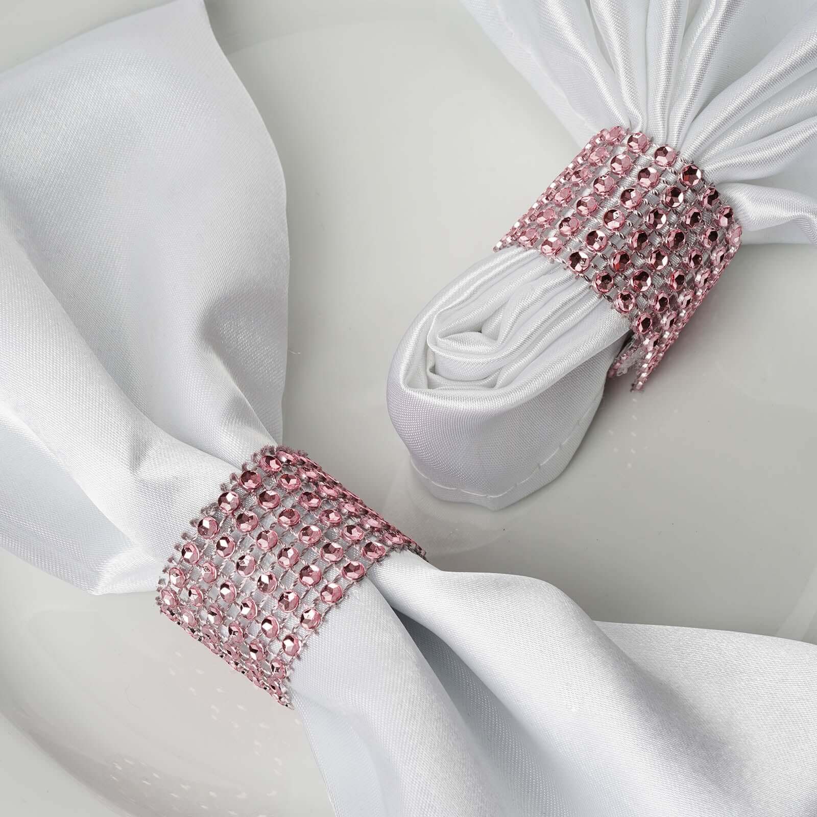 10 Pack Rhinestone Napkin Rings with Velcro Brooch Buckle Pink - Stylish Design for Chair Sashes Napkins HIER_2480