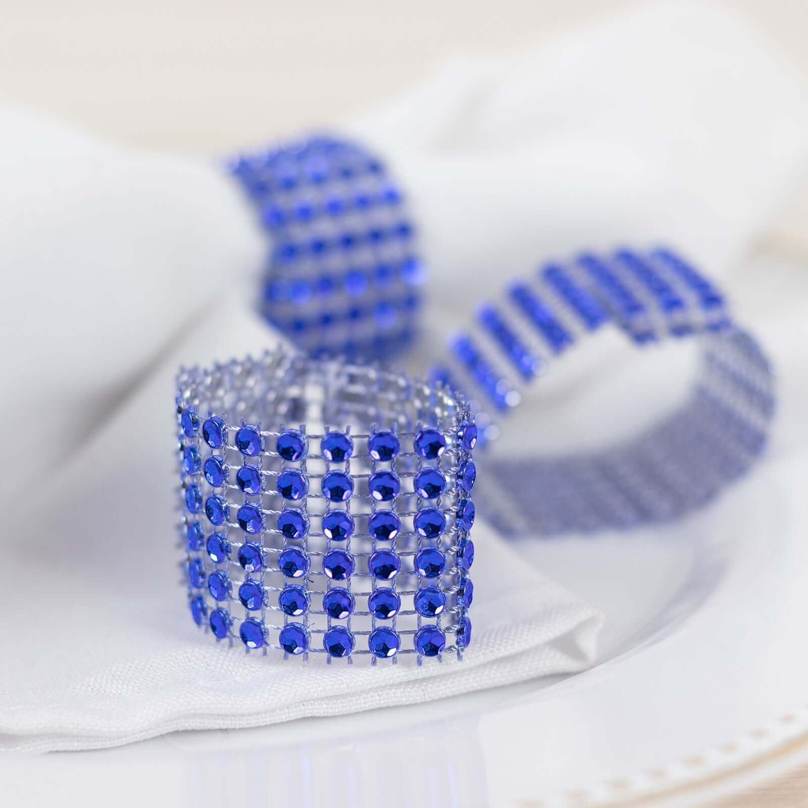10 Pack Rhinestone Napkin Rings with Velcro Brooch Buckle Royal Blue - Stylish Design for Chair Sashes Napkins HIER_2480