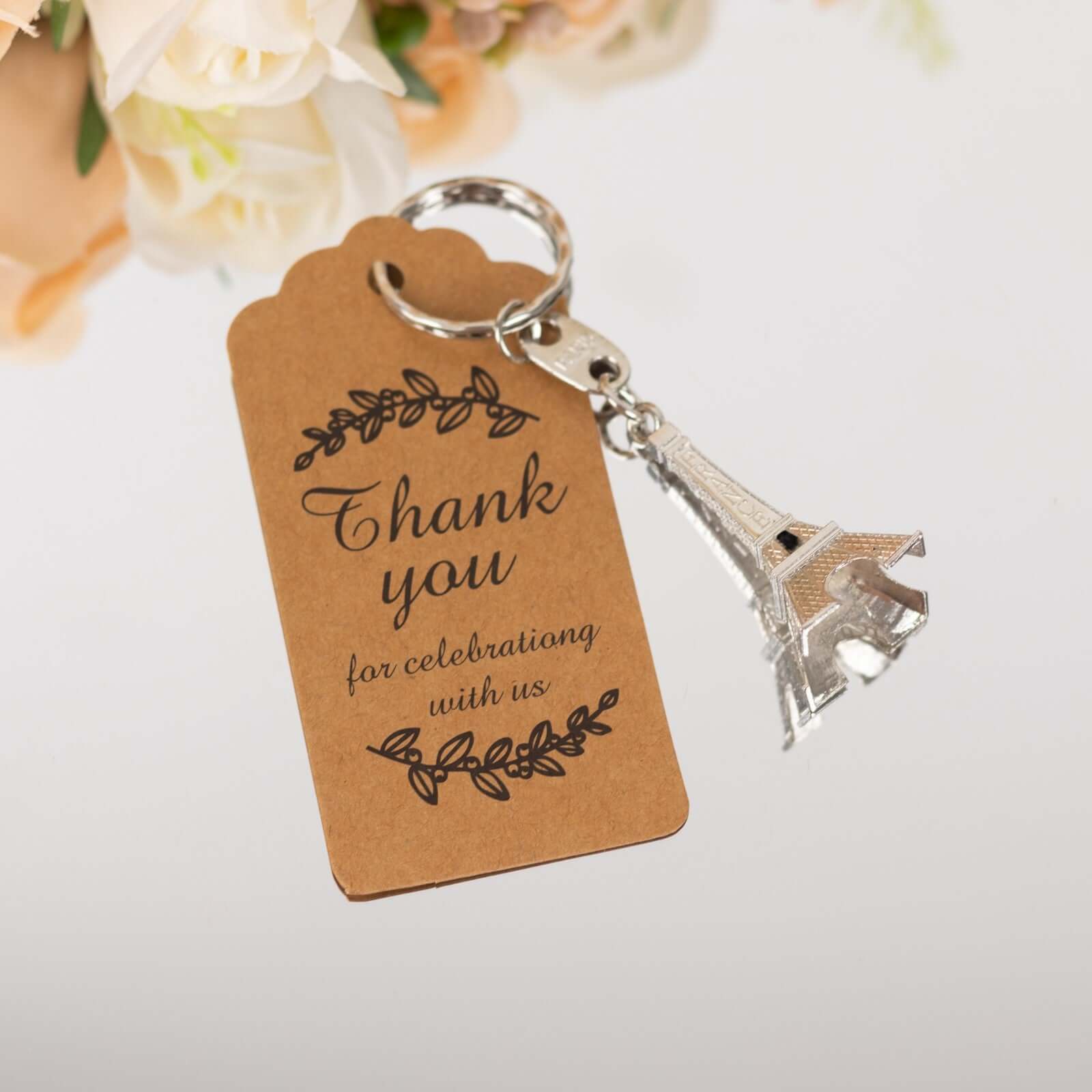 10 Pack Silver Plastic Paris Eiffel Tower Keychain Wedding Favors, 4" Bridal Shower Party Souvenirs With Thank You Tag Decorations HIER_9750