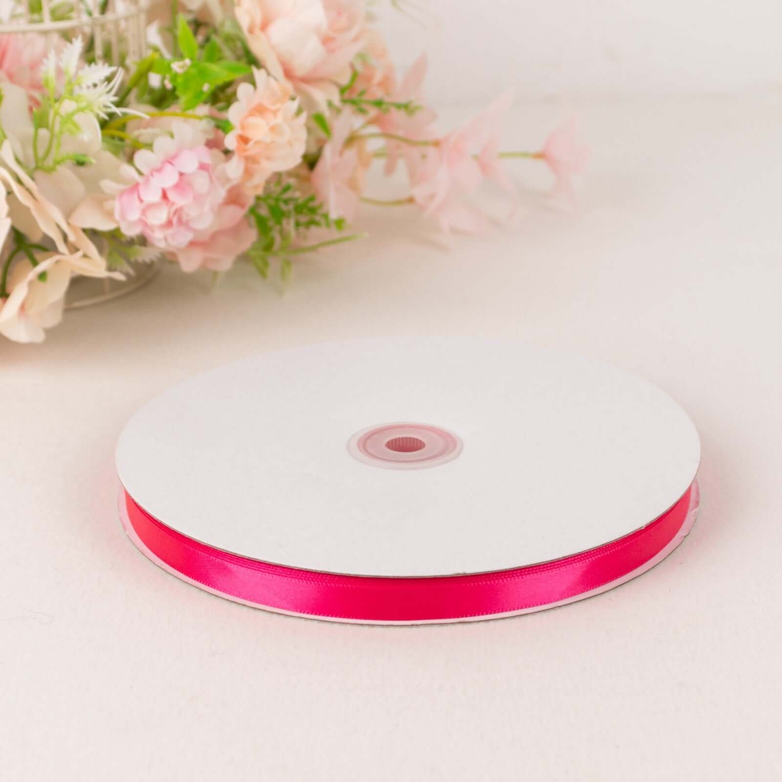 100 Yards 3/8" Fuchsia Single Face Decorative Satin Ribbon Ribbons HIER_9400