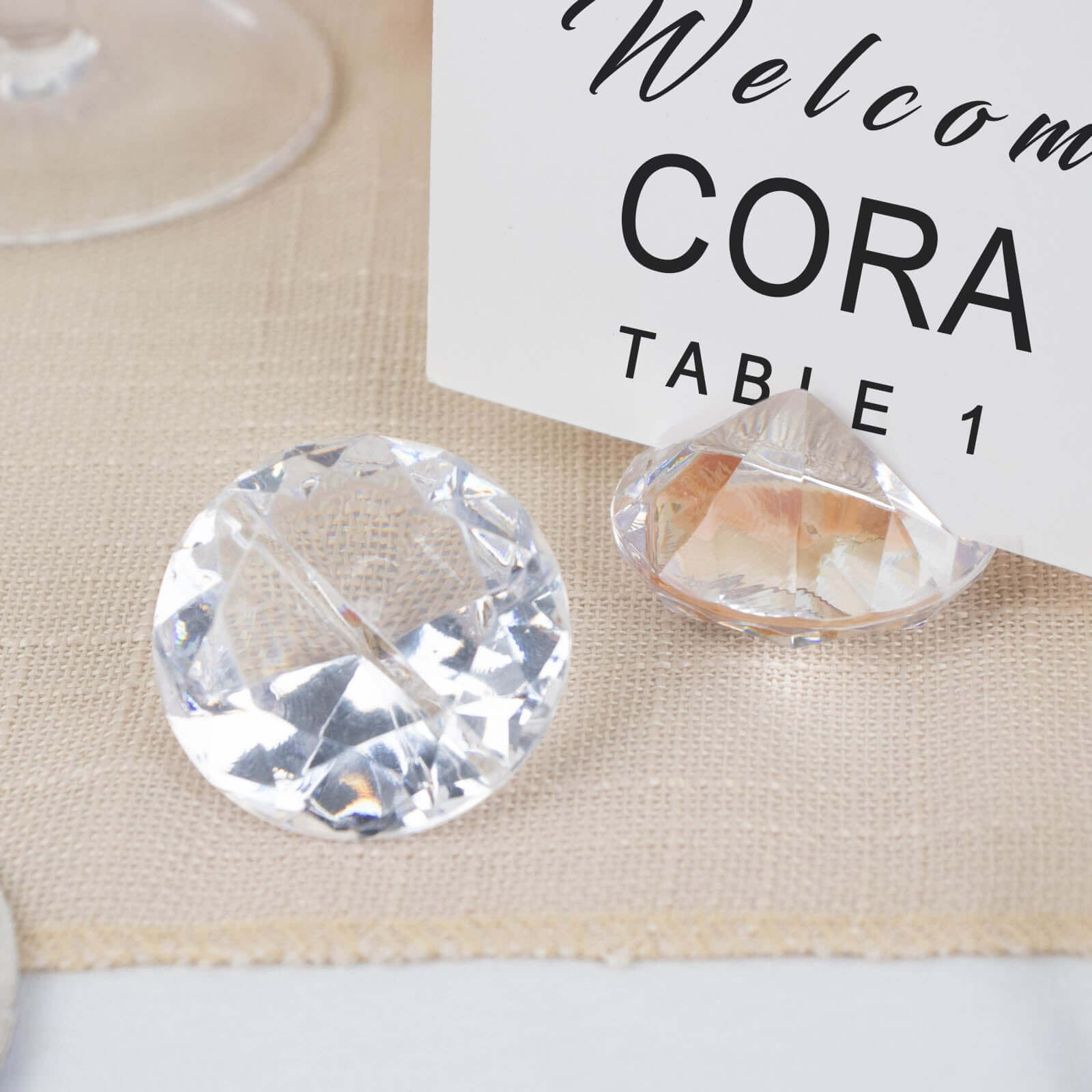 10-Pack Plastic Card Holder Stands Diamond Shaped Design Clear Crystal - Wedding Table Place Card Decorations 1.75" Decorations HIER_7410