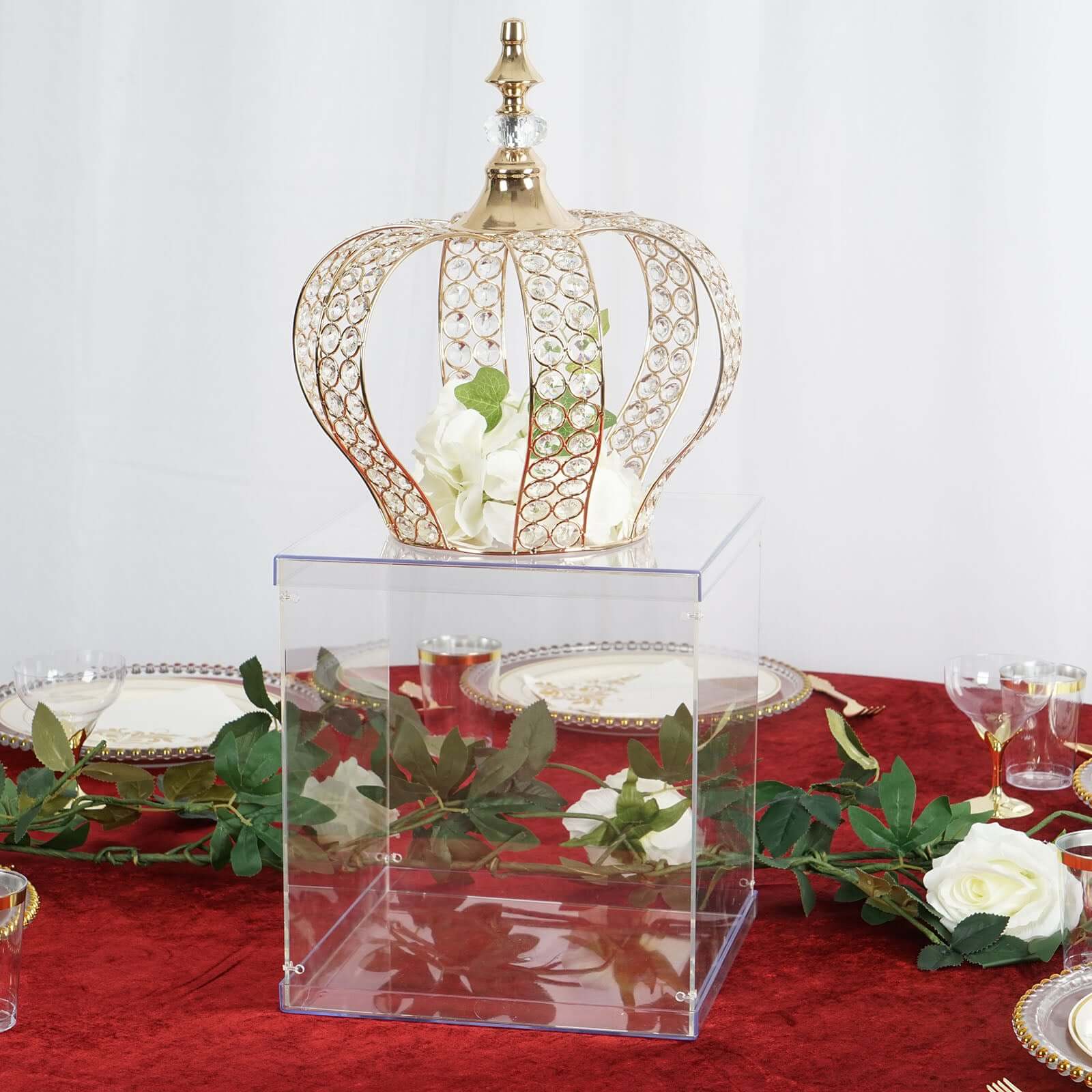 12" Clear Mirrored Acrylic Display Box, Transparent Pedestal Riser with Interchangeable Lid and Base Decorations HIER_7200