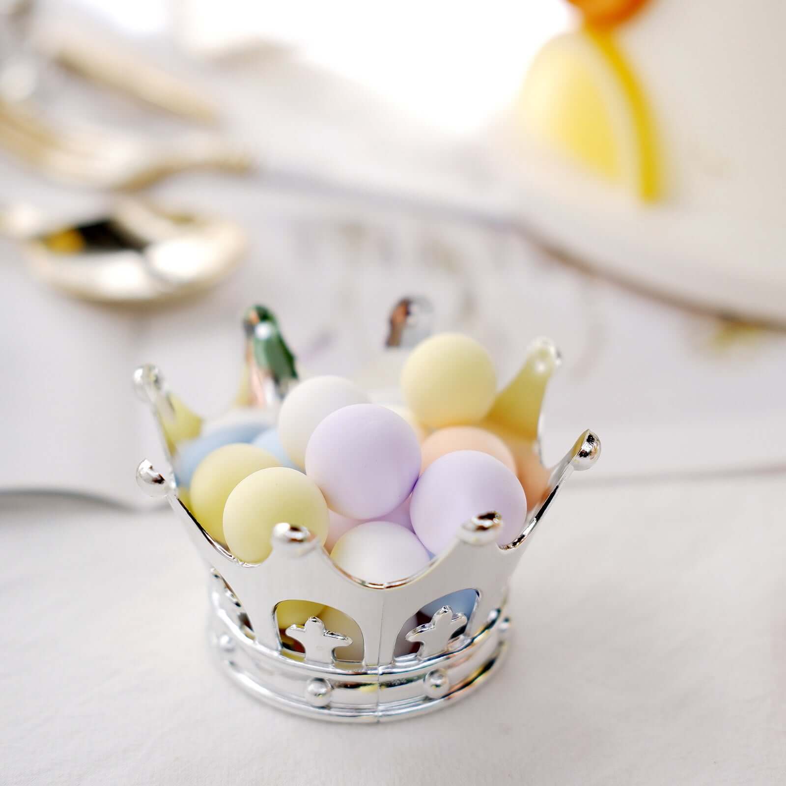 12-Pack Fillable Mini Crown Candy Container Silver - Regal Baby Shower Candy Treat Favor Containers 3" Decorations HIER_9740