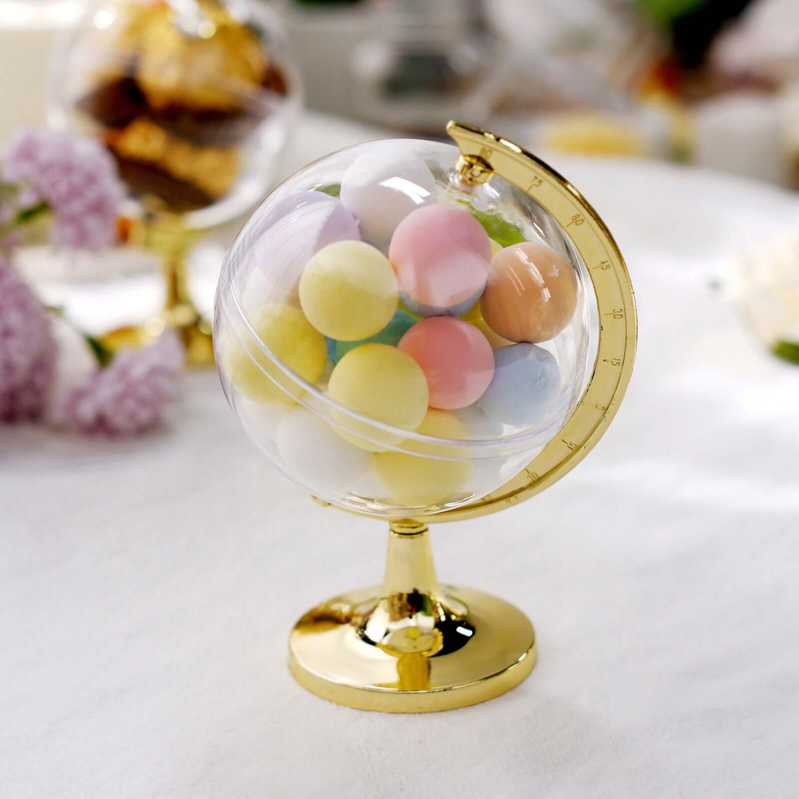 12-Pack Fillable Mini Globe Candy Container Clear Gold - Stylish Candy Treat Favor Containers 4.5" Decorations HIER_9740