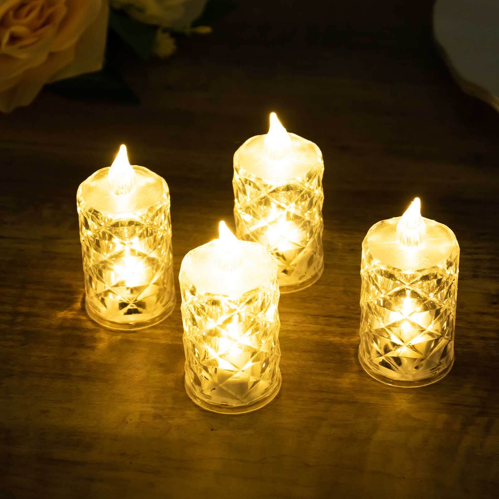 12-Pack LED Flameless Decorative Lighting Diamond Cut Warm White - Battery Operated Tealight Candles 3" LED HIER_8300