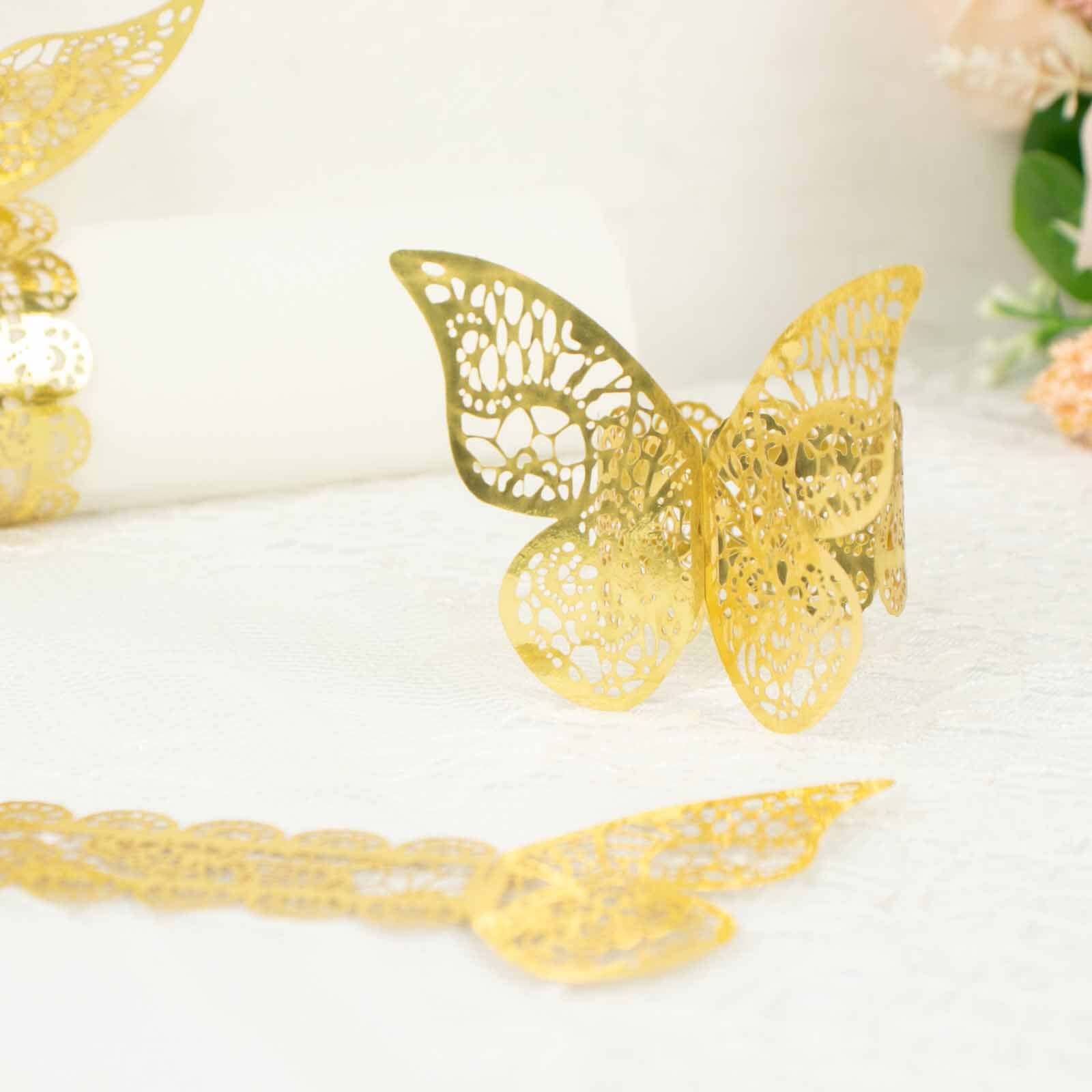 12-Pack Paper Napkin Rings Laser Cut Butterfly Metallic Gold - Decorative Serviette Holders for Events Napkins HIER_2480