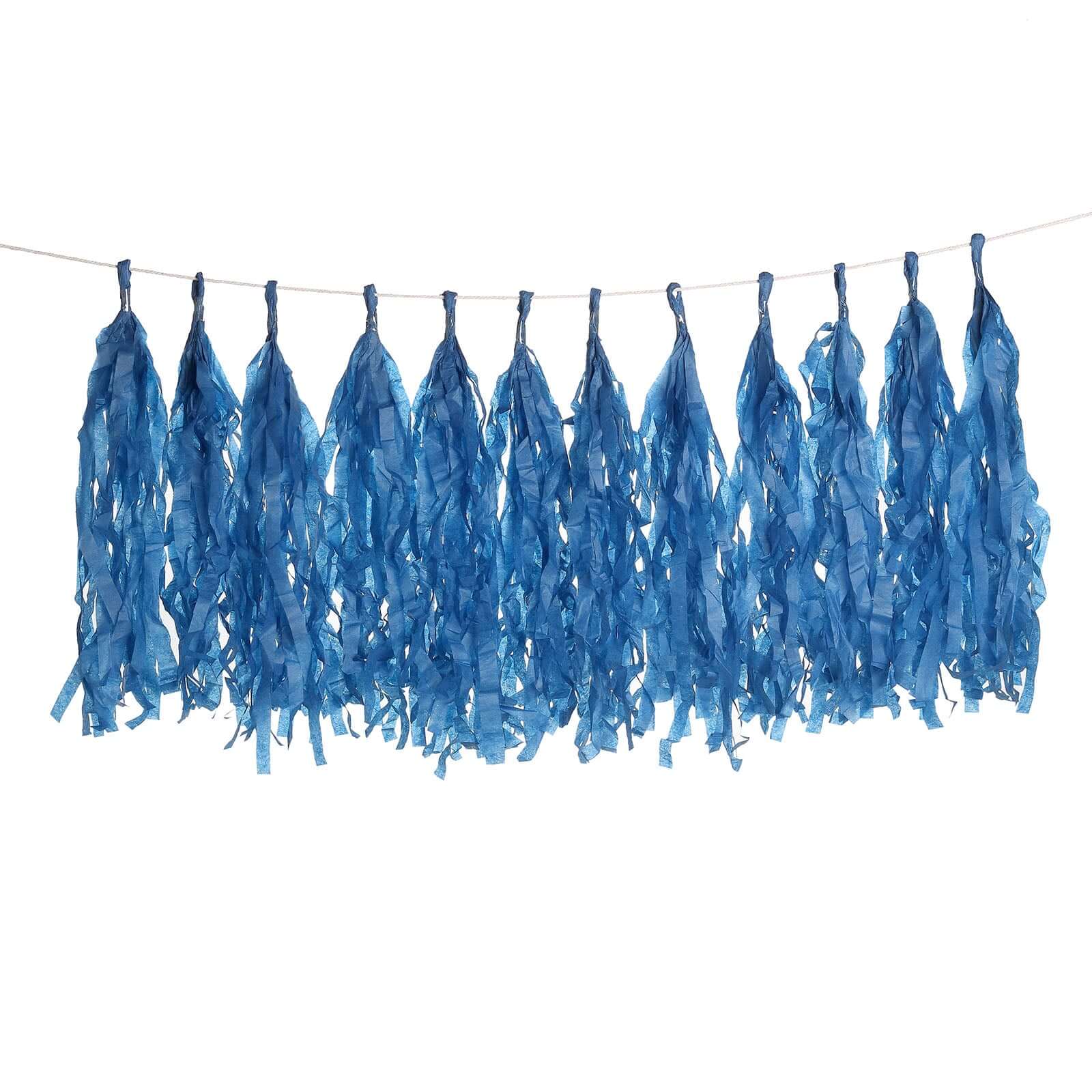 12 Pack Pre-Tied Navy Blue Paper Fringe Tassels With Garland String Hanging Streamer Banner Decorations HIER_9900