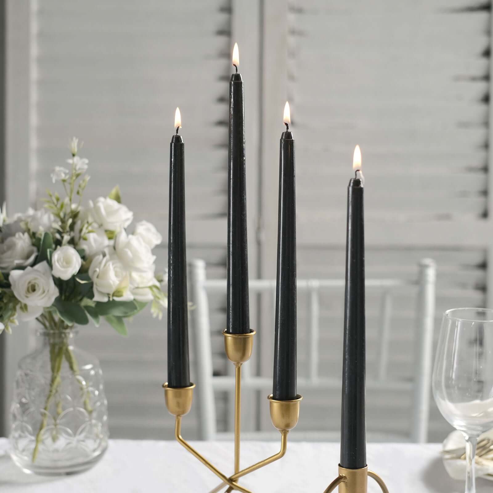 12-Pack Taper Candles Premium Wax Design Black - Unscented Candles for Upscale Settings 10" Decorations HIER_8400