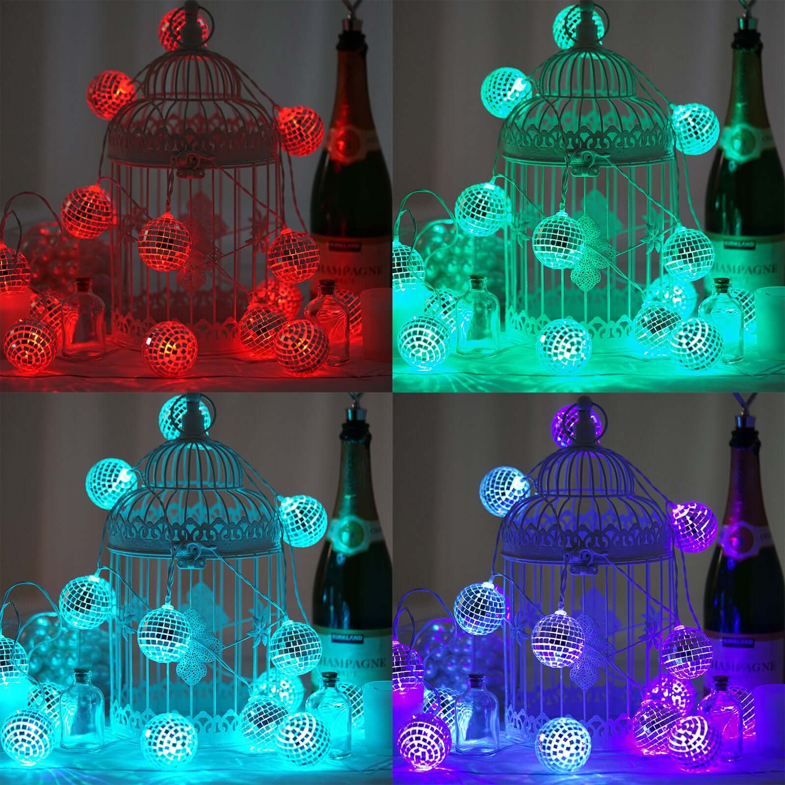 15 LED String Light Garland Silver Disco Mirror Ball Multicolor - Battery Operated for Events 6ft LED HIER_8100