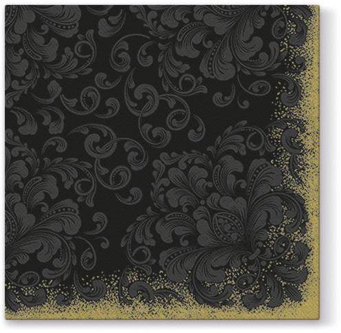 Rococo Black Airlaid 1/4 Fold Dinner Napkin - 50 Pack