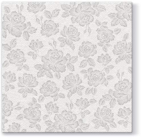 Subtle Roses Silver Airlaid 1/4 Fold Dinner Napkin - 50 Pack