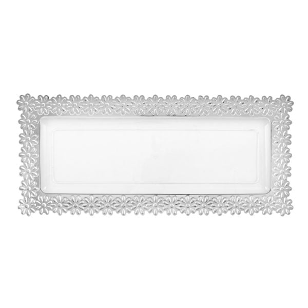 Clear Plastic Oblong Flower Design Tray - 2 Count