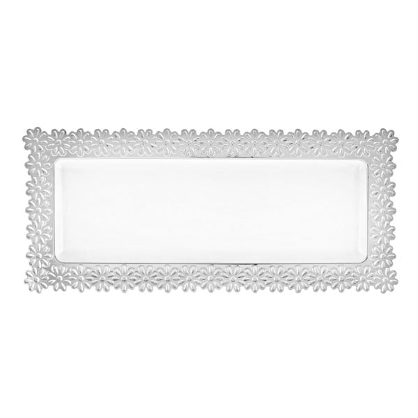White Plastic Oblong Flower Design Tray - 2 Count