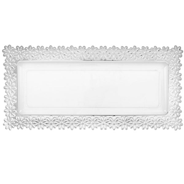 Clear Plastic Oblong Flower Design Tray - 2 Count