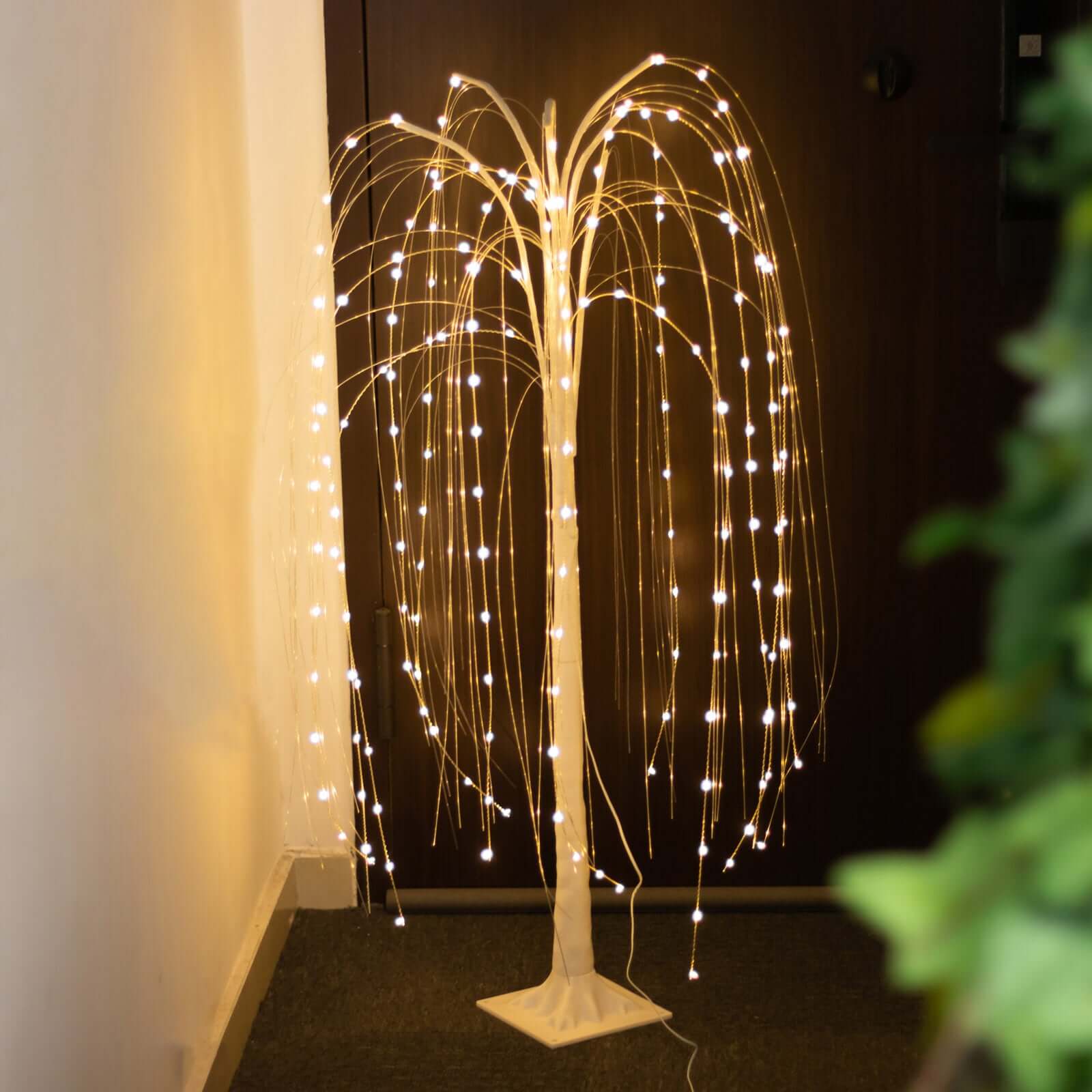 180 LED Lighted Tree Centerpiece Weeping Willow Design White Warm White - Plug-in Adapter Tabletop Accent 4ft Centerpieces HIER_8700