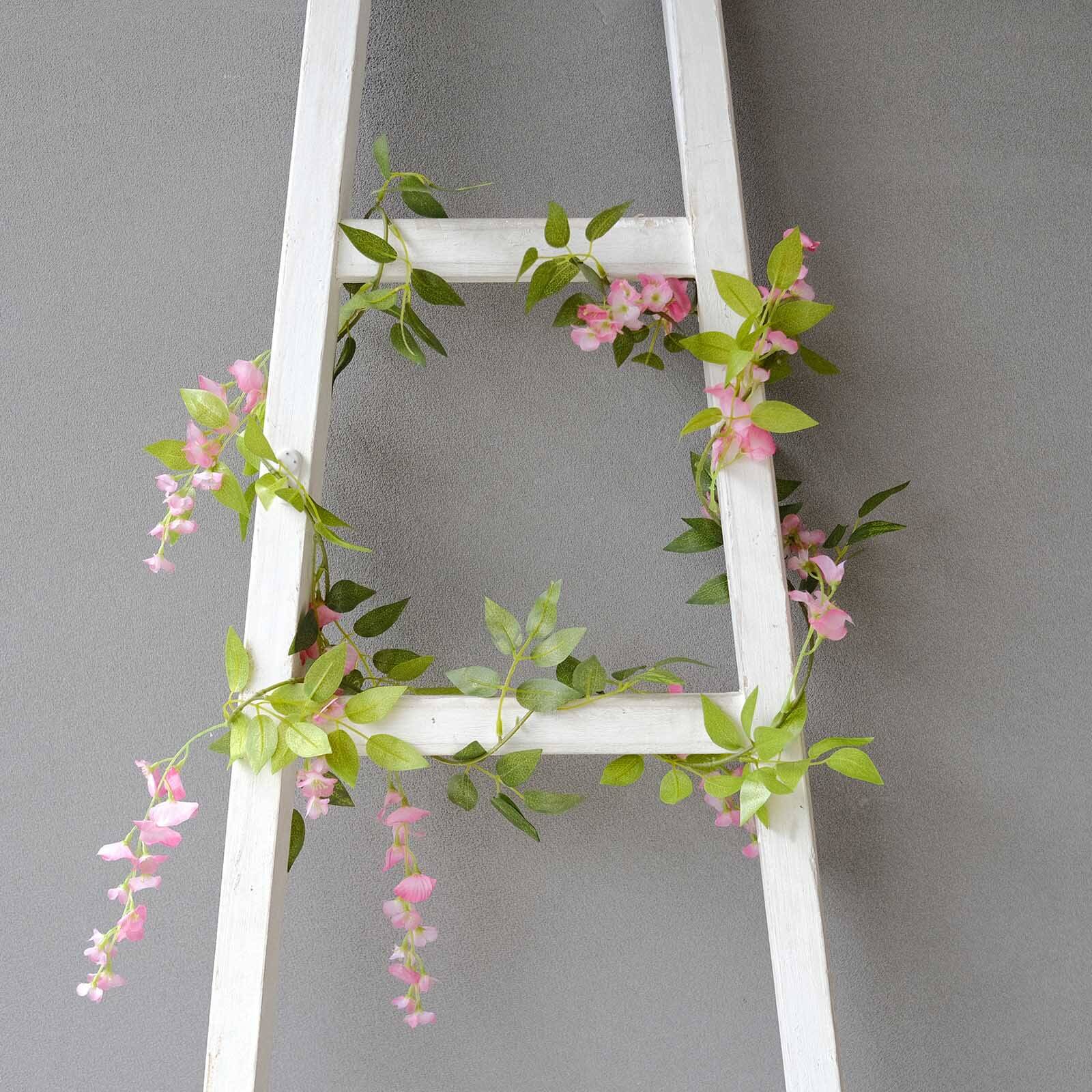 2 Pack 6ft Pink Artificial Wisteria Flower Garland Hanging Vines, Silk Floral Garland Wedding Arch Decor Flower Garlands HIER_6120